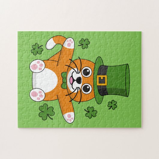Niedliche St Patrick's Day Cat mit Kleeblättern Ca Puzzle (Horizontal)