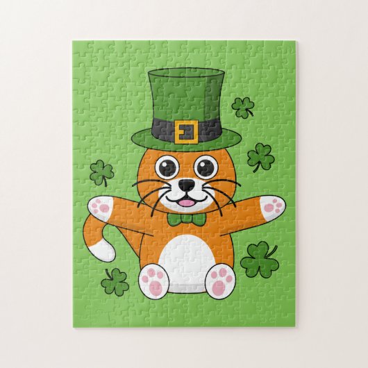 Niedliche St Patrick's Day Cat mit Kleeblättern Ca Puzzle (Vertikal)