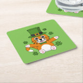 Niedliche St Patrick's Day Cat mit Kleeblättern Ca Rechteckiger Pappuntersetzer (angewinkelt)