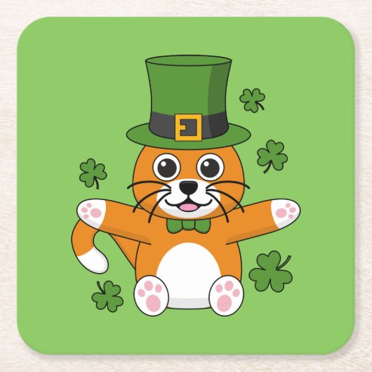 Niedliche St Patrick's Day Cat mit Kleeblättern Ca Rechteckiger Pappuntersetzer (Vorderseite)