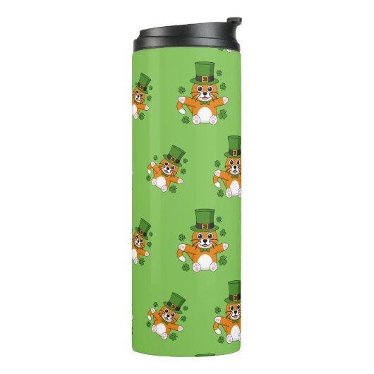 Niedliche St Patrick's Day Cat mit Kleeblättern Ca Thermosbecher (Nach links gedreht)