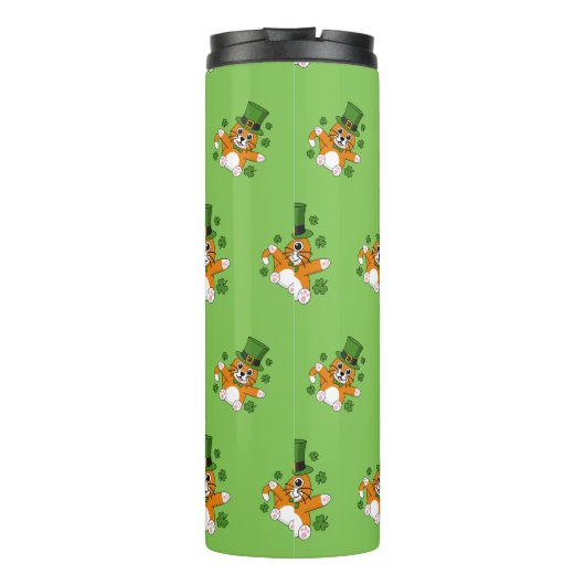 Niedliche St Patrick's Day Cat mit Kleeblättern Ca Thermosbecher (Rückseite)