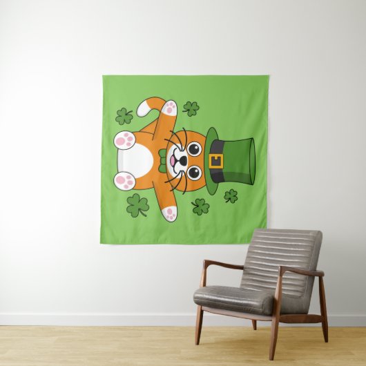 Niedliche St Patrick's Day Cat mit Kleeblättern Ca Wandteppich (Beispiel (Horizontal))
