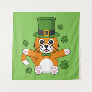 Niedliche St Patrick's Day Cat mit Kleeblättern Ca Wandteppich