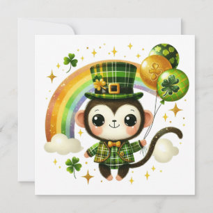 Niedliche St. Patrick's Day Monkey Flat Holiday Ca Feiertagskarte
