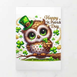 Niedliche St Patricks Tageskarte mit Eule Dreifach Gefaltete Urlaubskarte