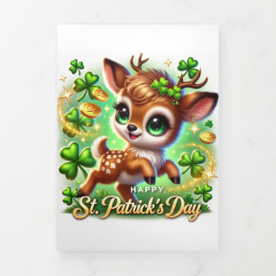 Niedliche St Patricks Tageskarte mit Irish Deer Dreifach Gefaltete Urlaubskarte