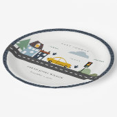 Niedliche Stadtautos Straßenbahn Stadtbild Kinderd Pappteller (Schrägansicht)