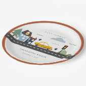 Niedliche Stadtautos Straßenbahn Stadtbild Kinderd Pappteller (Schrägansicht)