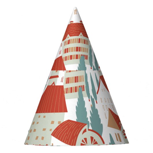 Niedliche Stadthäuser: Nahtlose Illustration Partyhütchen (Vorderseite)