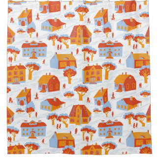 Niedliche Stadthäuser: Vintag Doodle Duschvorhang