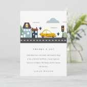 Niedliche städtische Autoautobahn-Kinderdusche Dankeskarte (Stehend Vorderseite)