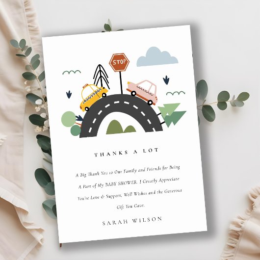 Niedliche städtische Autoautobahn-Kinderdusche Dankeskarte