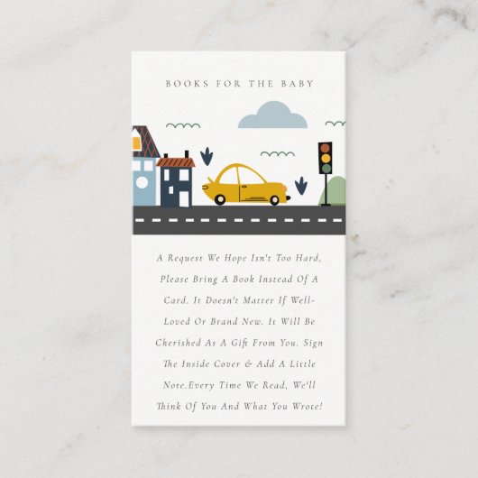 Niedliche städtische Fahrzeugbücher für Babydusche Begleitkarte (Vorderseite)