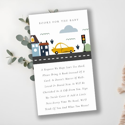 Niedliche städtische Fahrzeugbücher für Babydusche Begleitkarte