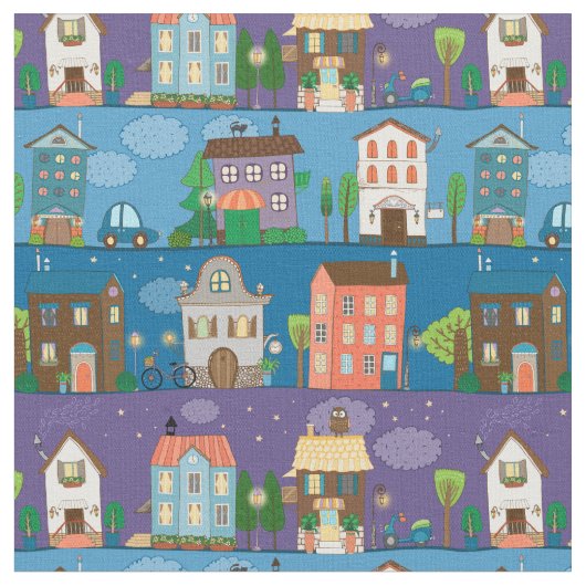 Niedliche Stadtstraßen Stoff (Nahaufnahme)