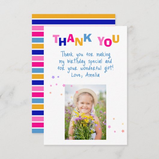 Niedliche Stars Girl. Foto Geburtstag Dankeskarte (Vorne/Hinten)