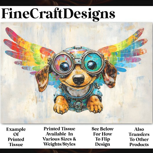 Niedliche Steampunk-Dackel mit Wings AV8-Decoupage Seidenpapier