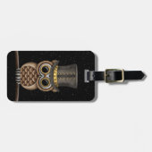 Niedliche Steampunk Eule auf einer Niederlassung Gepäckanhänger (Vorderseite horizontal)