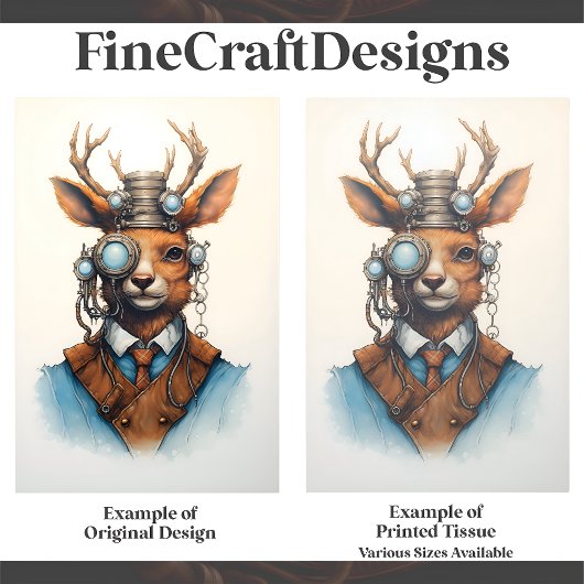 Niedliche Steampunk-Rentier D7 Decoupage Seidenpapier