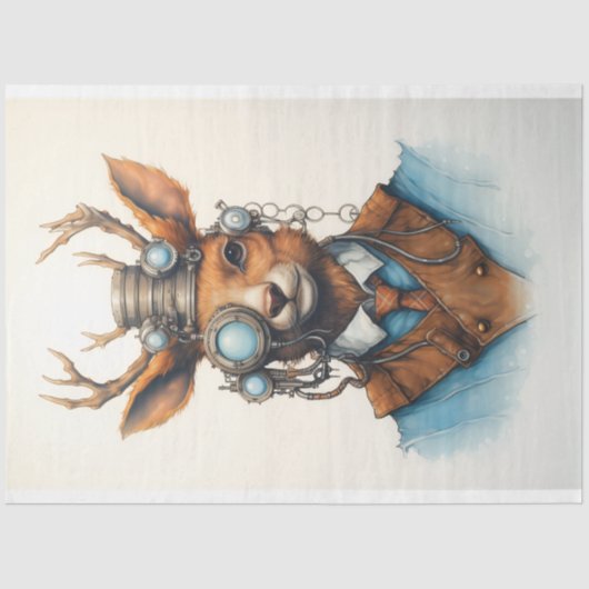 Niedliche Steampunk-Rentier D7 Decoupage Seidenpapier (Vorderseite)