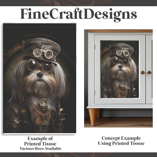 Niedliche Steampunk Shih Tzu Dog-Malerei D4R Decou Seidenpapier