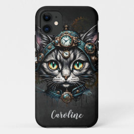 Niedliche Steampunkkatze mit Uhren und Gängen. Case-Mate iPhone Hülle