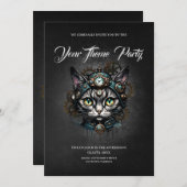 Niedliche Steampunkkatze mit Uhren und Gängen. Einladung (Vorne/Hinten)