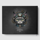 Niedliche Steampunkkatze mit Uhren und Gängen. Gästebuch (Rückseite)