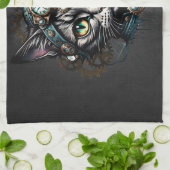 Niedliche Steampunkkatze mit Uhren und Gängen. Geschirrtuch (Gefaltet)