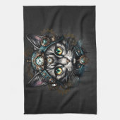 Niedliche Steampunkkatze mit Uhren und Gängen. Geschirrtuch (Vertikal)