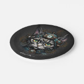 Niedliche Steampunkkatze mit Uhren und Gängen. Pappteller (Schrägansicht)