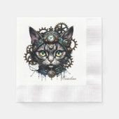 Niedliche Steampunkkatze mit Uhren und Gängen. Serviette (Vorderseite)