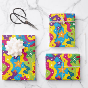 Niedliche Sterne Regenbogen Kinder Party gekachelt Geschenkpapier Set