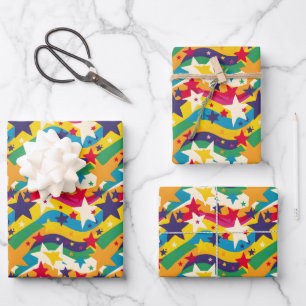 Niedliche Sterne Regenbogen Kinder Party gekachelt Geschenkpapier Set