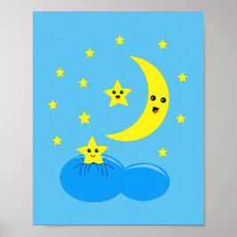 Niedliche Sterne und Mond am Himmel ! Poster