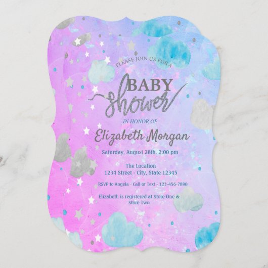 Niedliche Sterne & Wolkendusche Einladung (Vorne/Hinten)