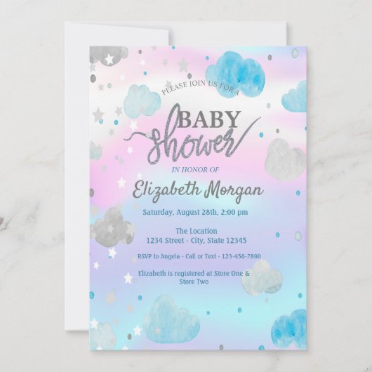 Niedliche Sterne & Wolkendusche Einladung (Vorderseite)