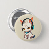 Niedliche, stilvolle Kitty in Kopfhörern Button (Vorne & Hinten)