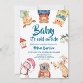 Niedliche, stilvolle Winter Woodland Animals Kinde Einladung (Vorderseite)