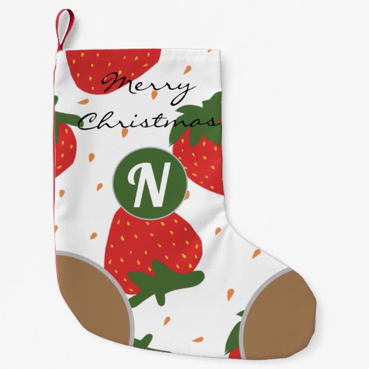 Niedliche Storeberry Rot Mit Monogramm grün stilvo Kleiner Weihnachtsstrumpf (Vorderseite)