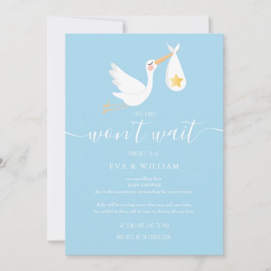 Niedliche Stork Baby Dusche Sprinkle Blue Update C Einladung (Vorderseite)