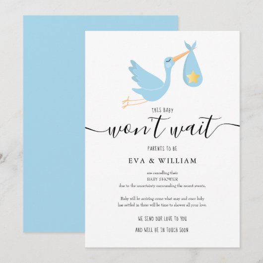 Niedliche Stork Baby Dusche Sprinkle Stornierungsk Einladung (Vorne/Hinten)