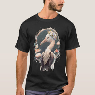 Niedliche Stork Bird Blume Crown Floral Birds T-Shirt