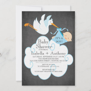 Niedliche Stork Chalkboard Boy Baby Shower Einladu Einladung