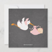 Niedliche Stork Chalkboard Gir Babydusche Einladung (Rückseite)