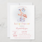 Niedliche Stork Dotted Baby Dusche Einladung (Vorderseite)
