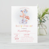 Niedliche Stork Dotted Baby Dusche Einladung (Stehend Vorderseite)
