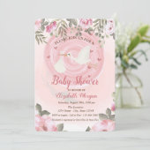 Niedliche Stork Floral Baby Dusche Einladung (Stehend Vorderseite)