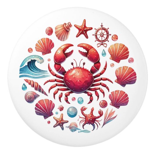 Niedliche Strandkrabbe Keramikknauf (Vorderseite)